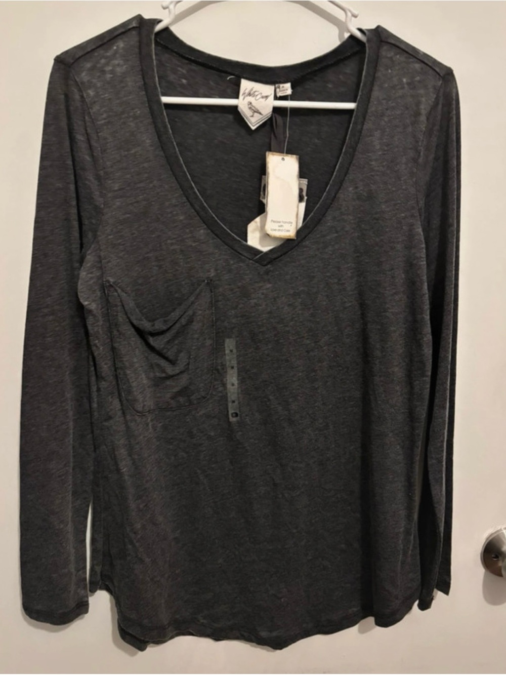 White Crow Charcoal V-Neck Long Sleeve Pocket Top